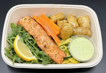 Pan Seared Scottish Salmon Harmony with Avocado-Lemon Dressed Greens