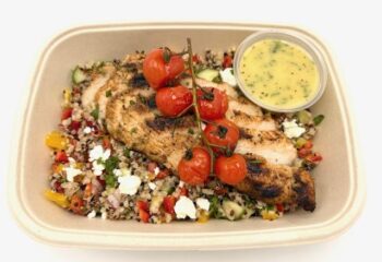 Greek Quinoa Salad with Grilled Chicken and Lemon Vinaigrette