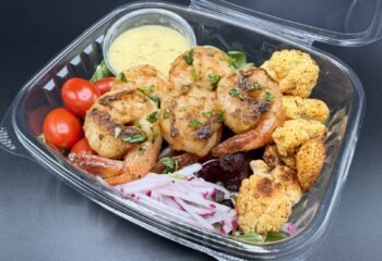 Shrimp Kabobs with Arugula and Beet Salad