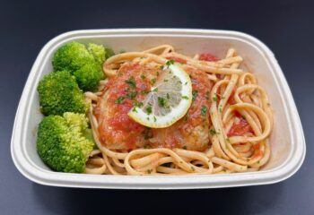 Pan Seared Cod & Linguine in White Wine Tomato Sauce