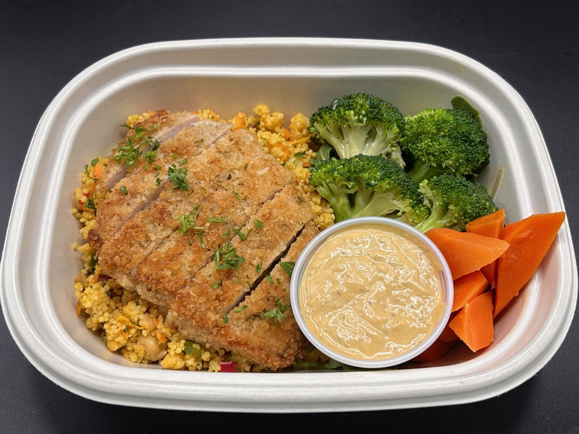 Golden Breaded Chicken with Mediterranean Couscous